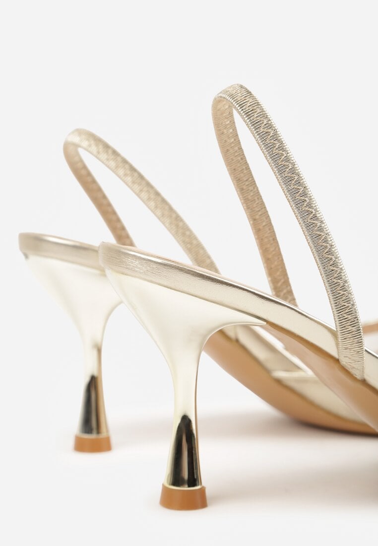 Złote Transparentne Sandały na Szpilce Ozdobione Koronką  Thetune