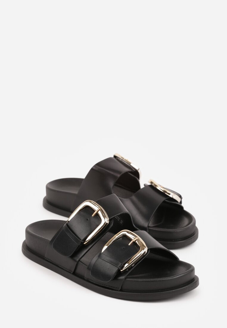 Czarne Klapki z Metalicznymi Klamrami Aetheta