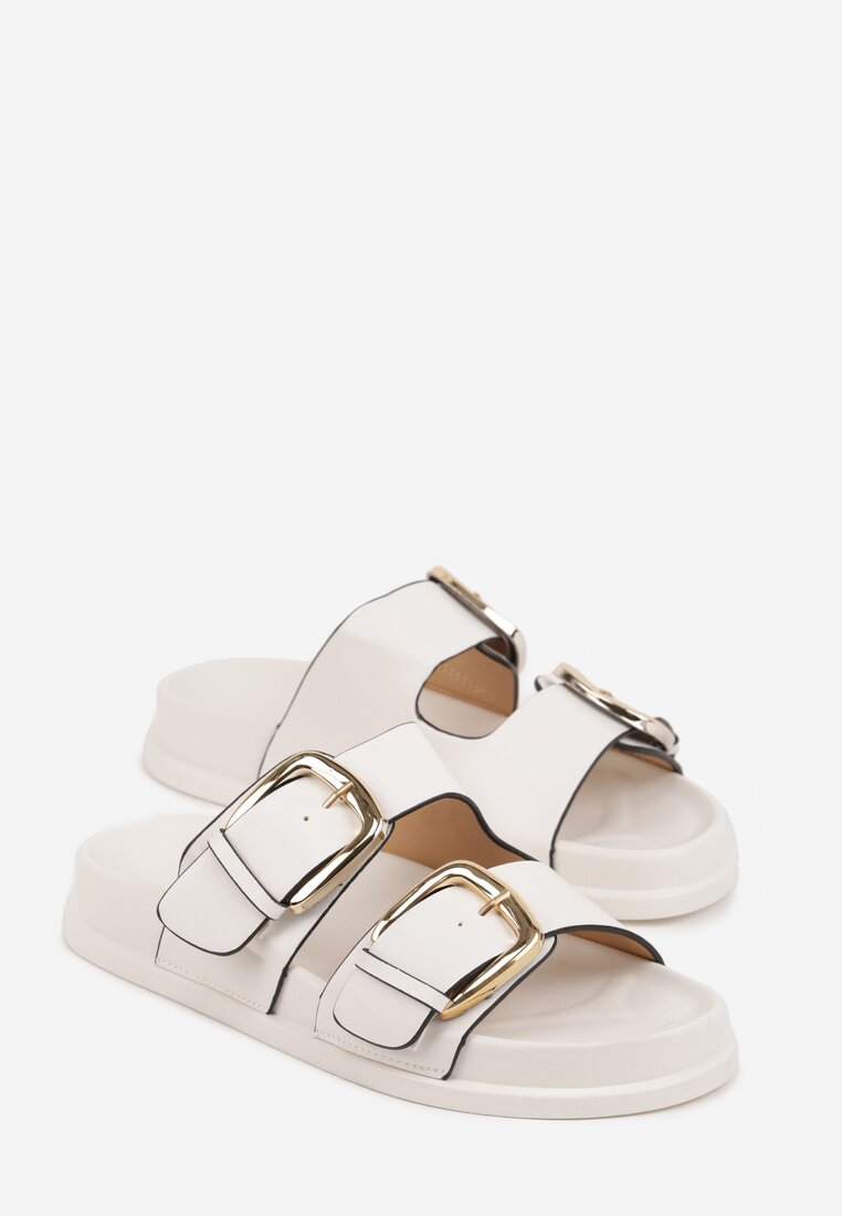Białe Klapki z Metalicznymi Klamrami Aetheta