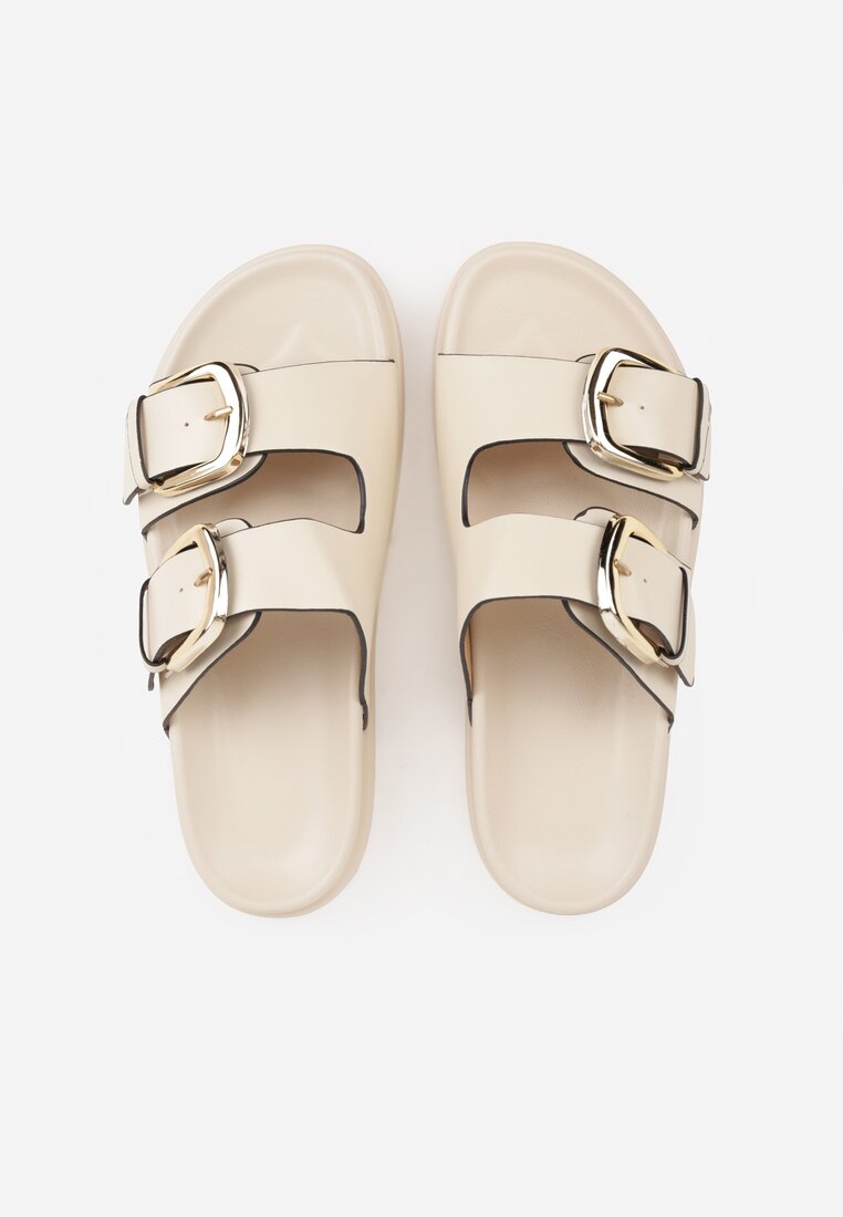 Beżowe Klapki z Metalicznymi Klamrami Aetheta