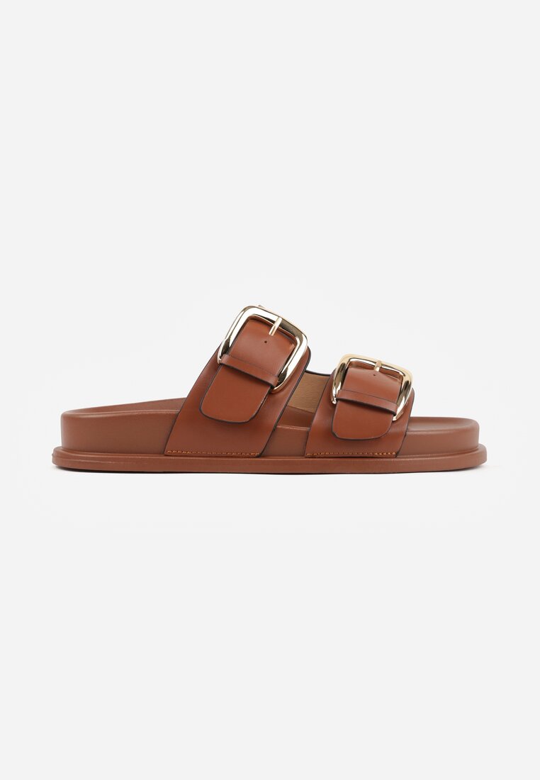 Brązowe Klapki z Metalicznymi Klamrami Aetheta