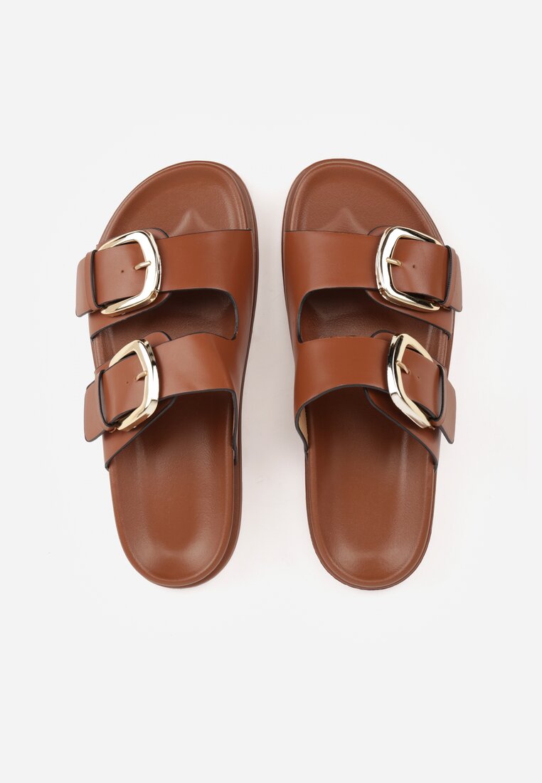 Brązowe Klapki z Metalicznymi Klamrami Aetheta