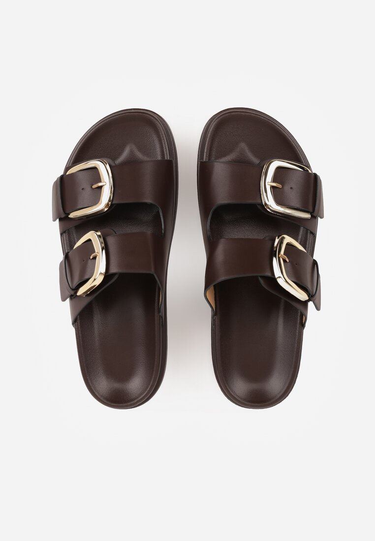 Ciemnobrązowe Klapki z Metalicznymi Klamrami Aetheta