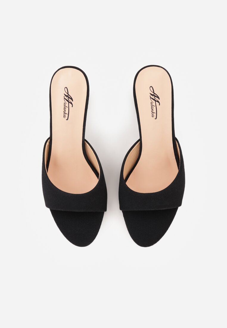 Czarne Klapki na Obcasie Kaczuszka z Odkrytym Noskiem Nadah