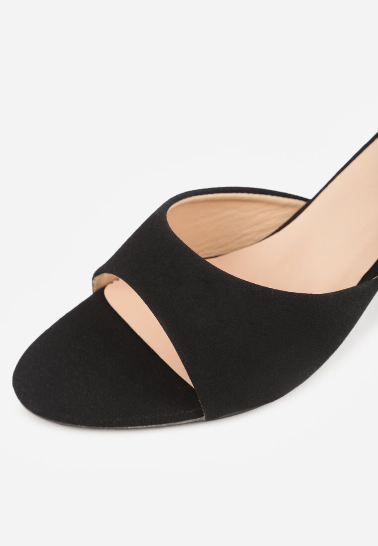 Czarne Klapki na Obcasie Kaczuszka z Odkrytym Noskiem Nadah