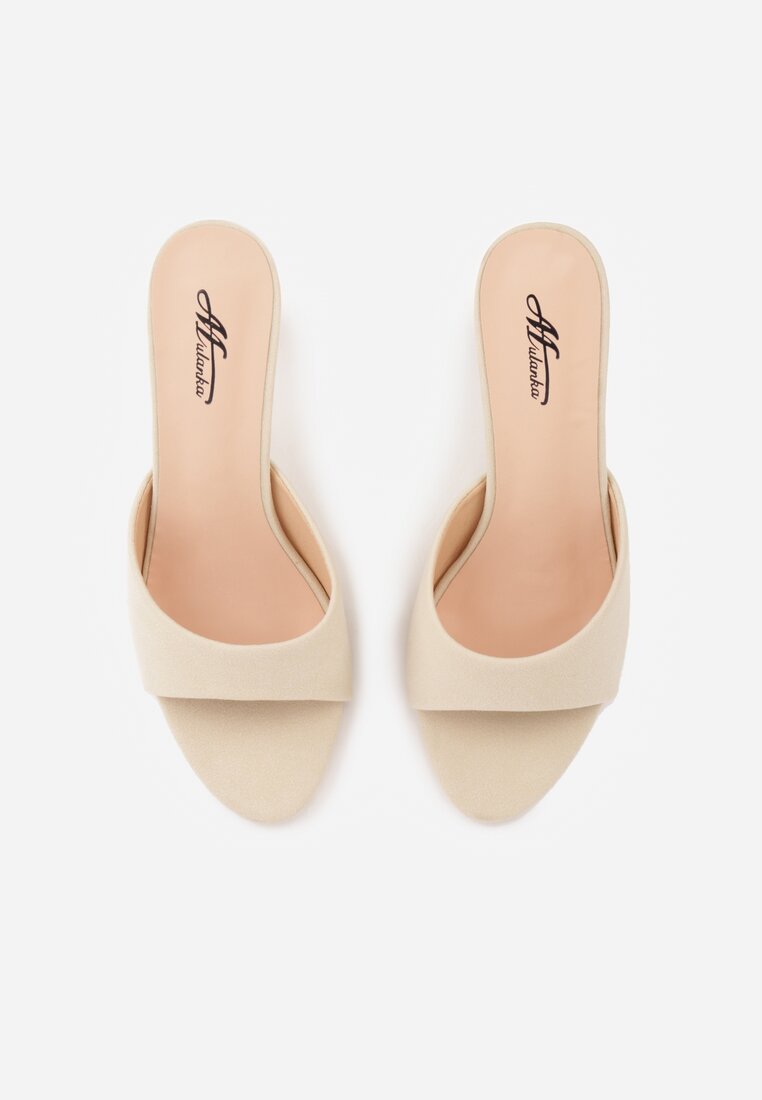 Beżowe Klapki na Obcasie Kaczuszka z Odkrytym Noskiem Nadah