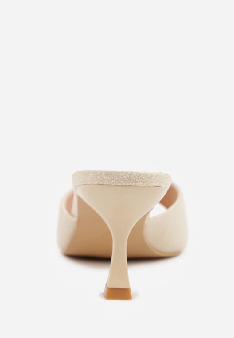 Beżowe Klapki na Obcasie Kaczuszka z Odkrytym Noskiem Nadah