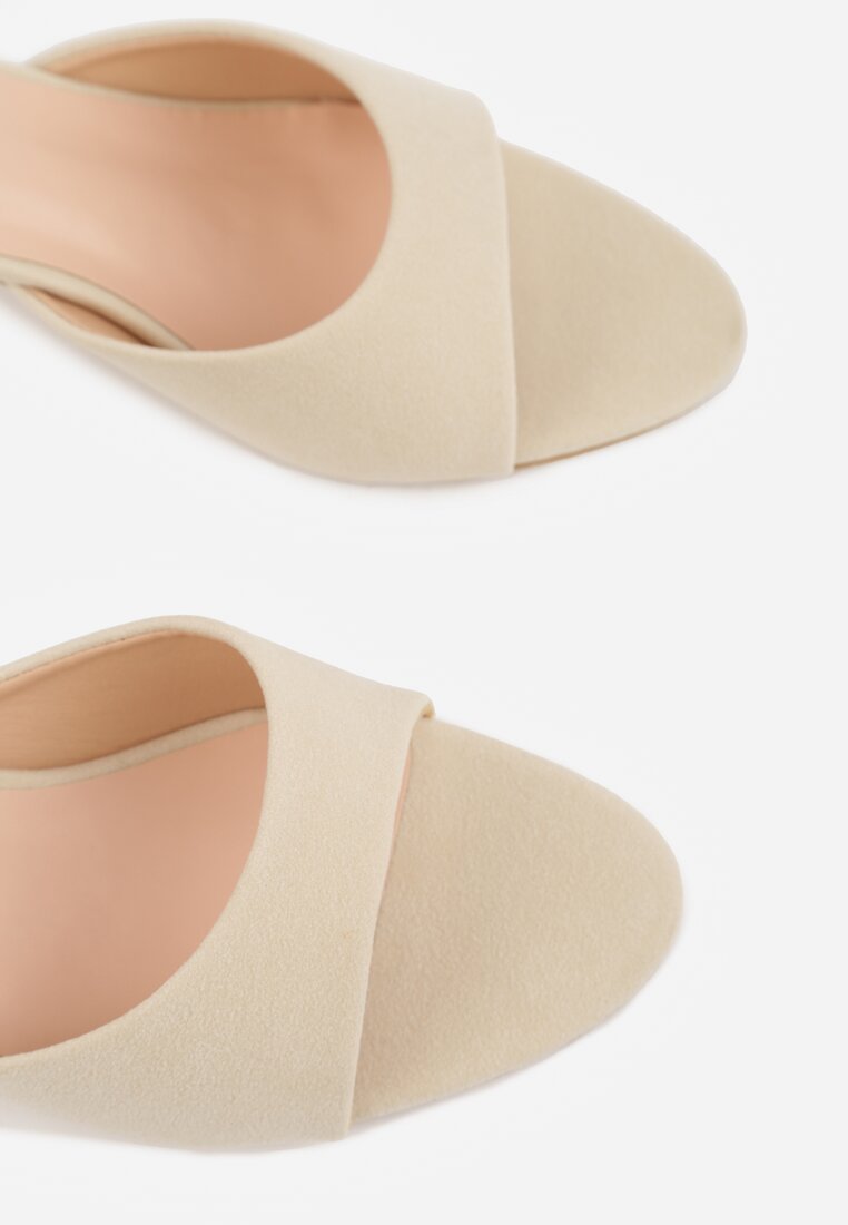 Beżowe Klapki na Obcasie Kaczuszka z Odkrytym Noskiem Nadah