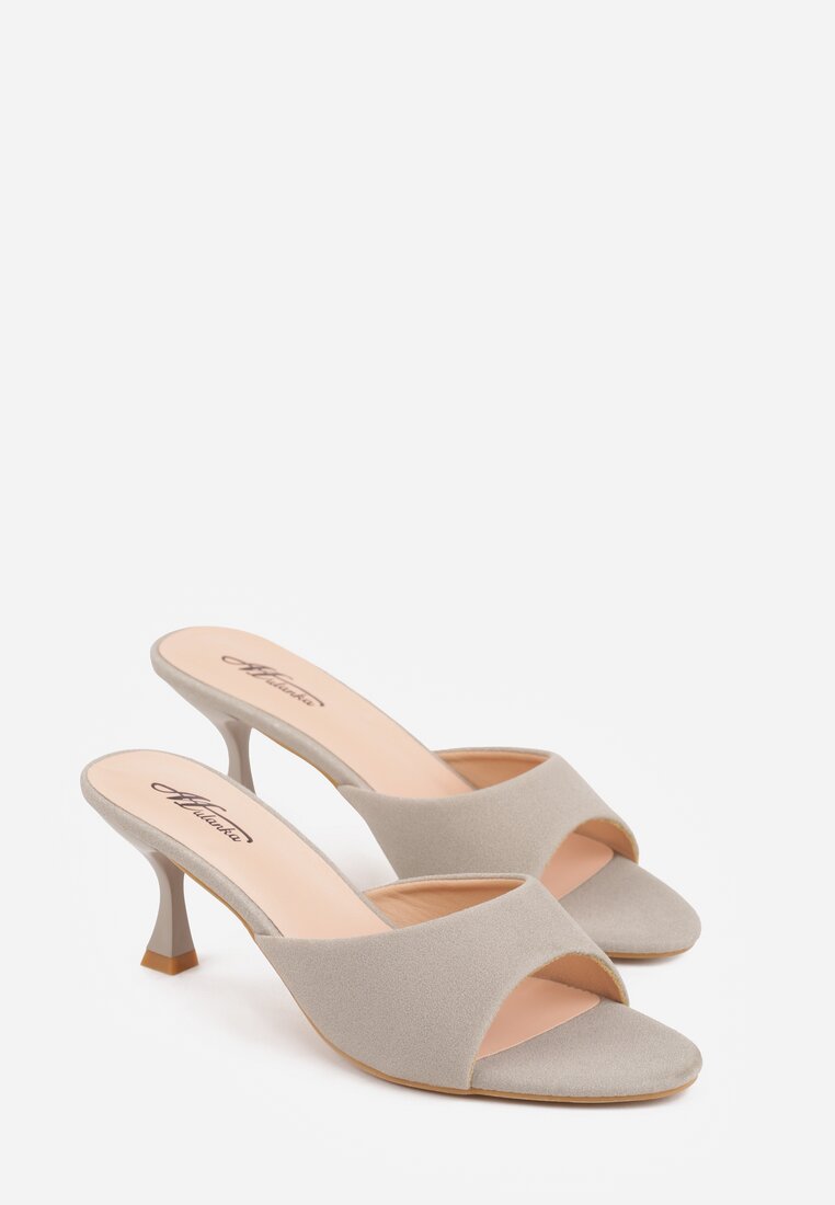 Szare Klapki na Obcasie Kaczuszka z Odkrytym Noskiem Nadah