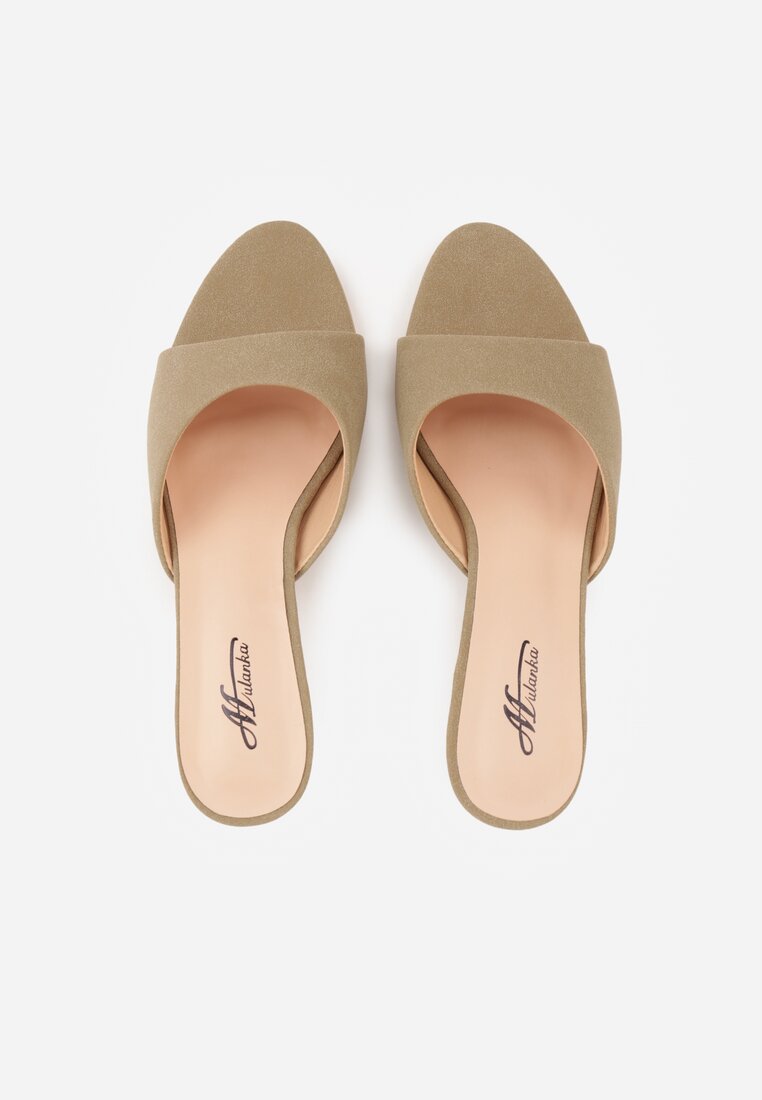 Ciemnobeżowe Klapki na Obcasie Kaczuszka z Odkrytym Noskiem Nadah