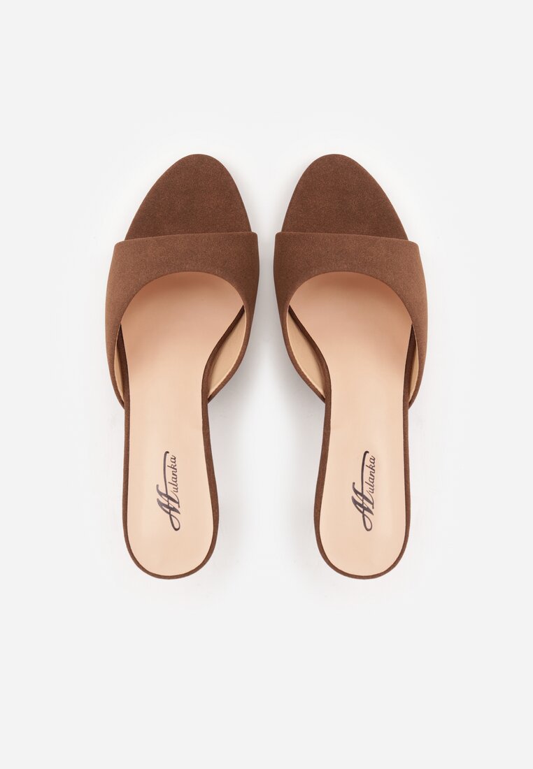 Brązowe Klapki na Obcasie Kaczuszka z Odkrytym Noskiem Nadah