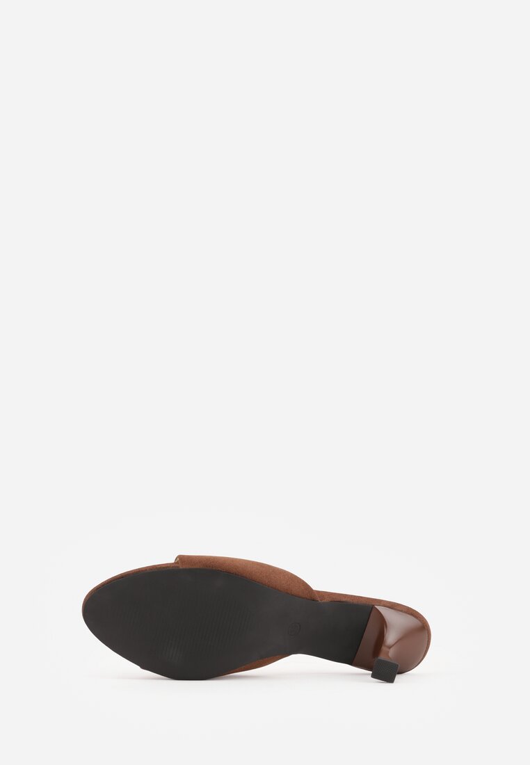 Brązowe Klapki na Obcasie Kaczuszka z Odkrytym Noskiem Nadah