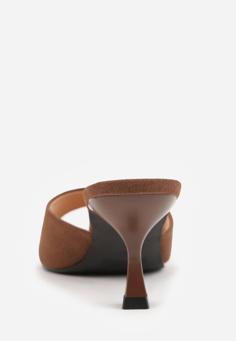 Brązowe Klapki na Obcasie Kaczuszka z Odkrytym Noskiem Nadah