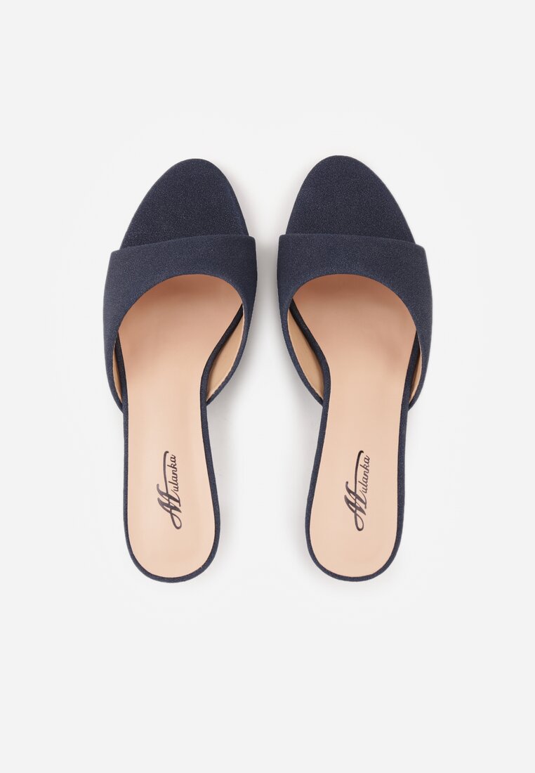 Niebieskie Klapki na Obcasie Kaczuszka z Odkrytym Noskiem Nadah