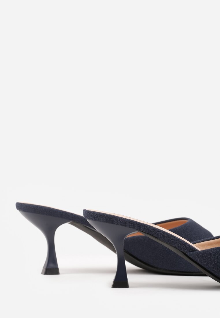 Niebieskie Klapki na Obcasie Kaczuszka z Odkrytym Noskiem Nadah