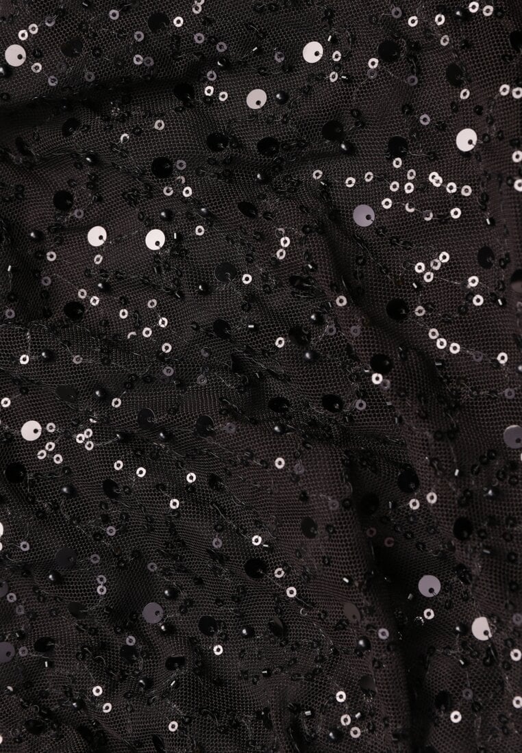 Czarna Dopasowana Sukienka VICES Zdobiona Cekinami i Wiązaniem Alethrolphi