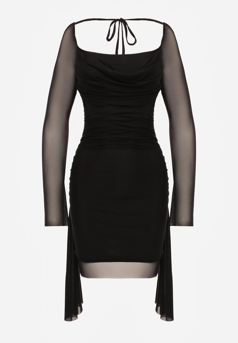 Czarna Sukienka VICES Bodycon z Siateczki z Wiązaniem na Plecach Urilryss