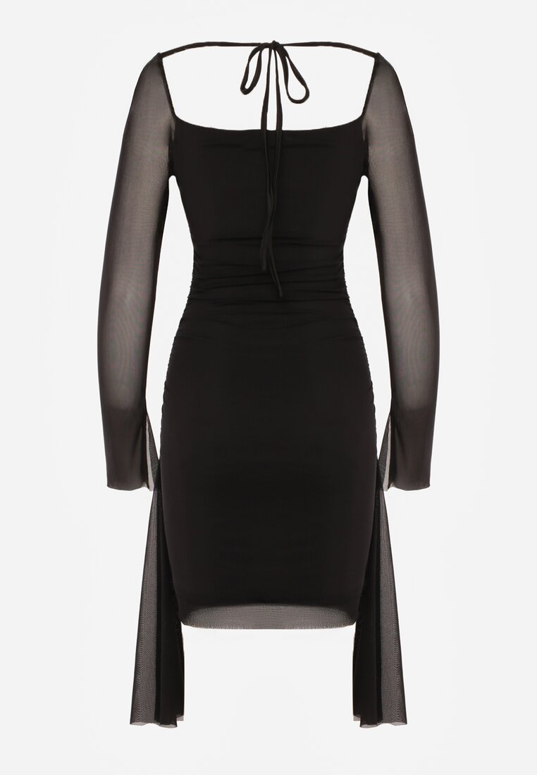 Czarna Sukienka VICES Bodycon z Siateczki z Wiązaniem na Plecach Urilryss