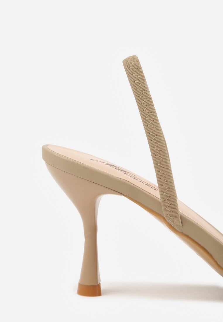 Ciemnobeżowe Transparentne Sandały na Szpilce Ozdobione Koronką  Thetune