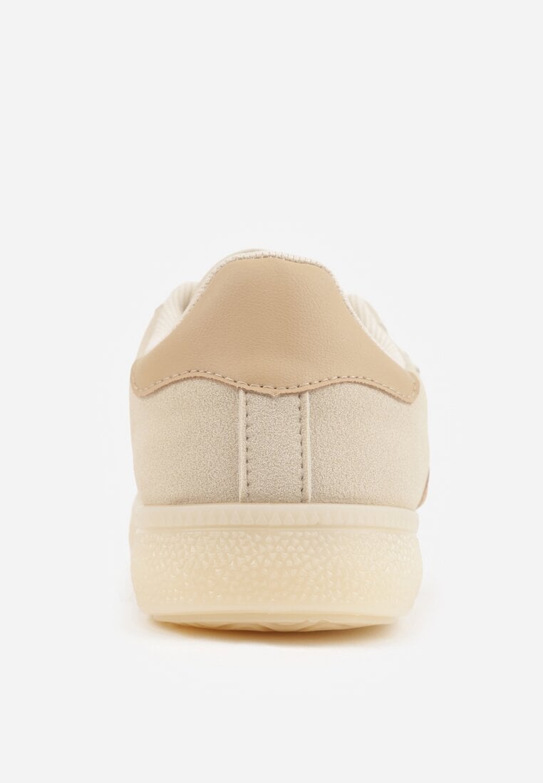 Beżowe Sneakersy Typu Tenisówki Ozdobione Koralikami Daemeli