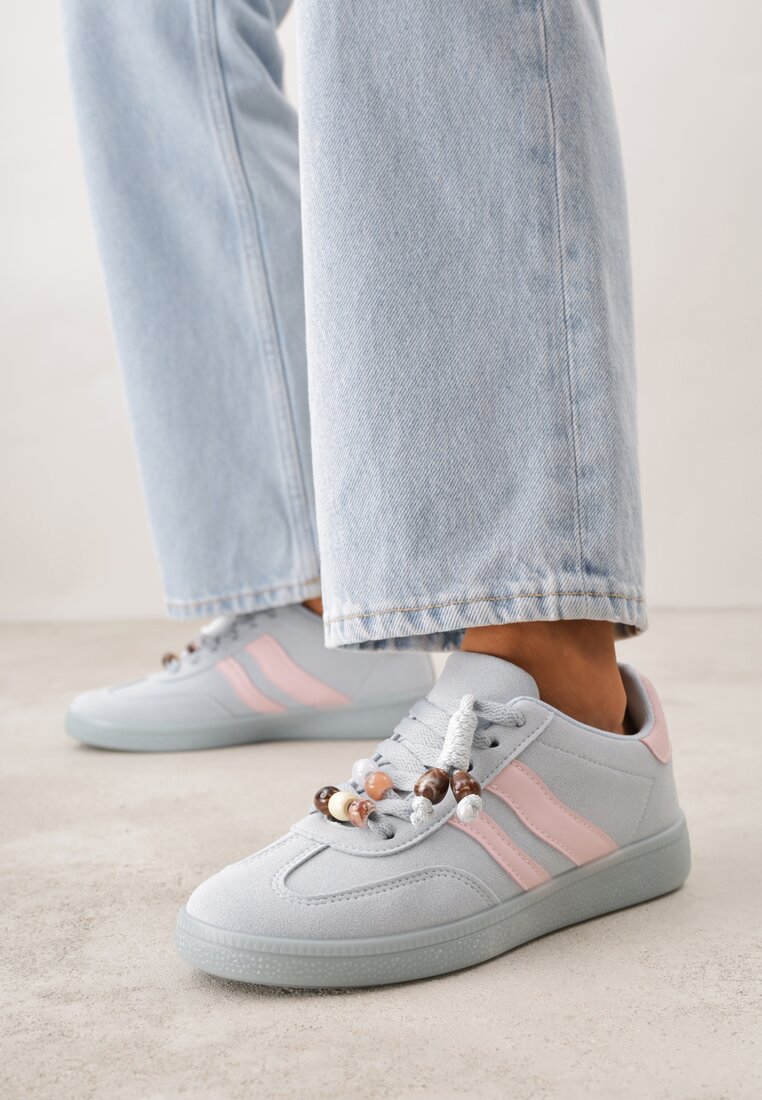 Niebieskie Sneakersy Typu Tenisówki Ozdobione Koralikami Daemeli