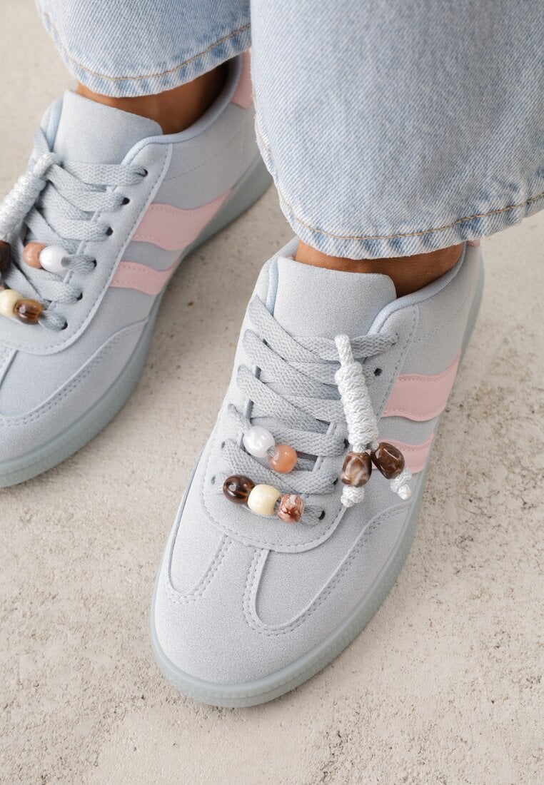 Niebieskie Sneakersy Typu Tenisówki Ozdobione Koralikami Daemeli