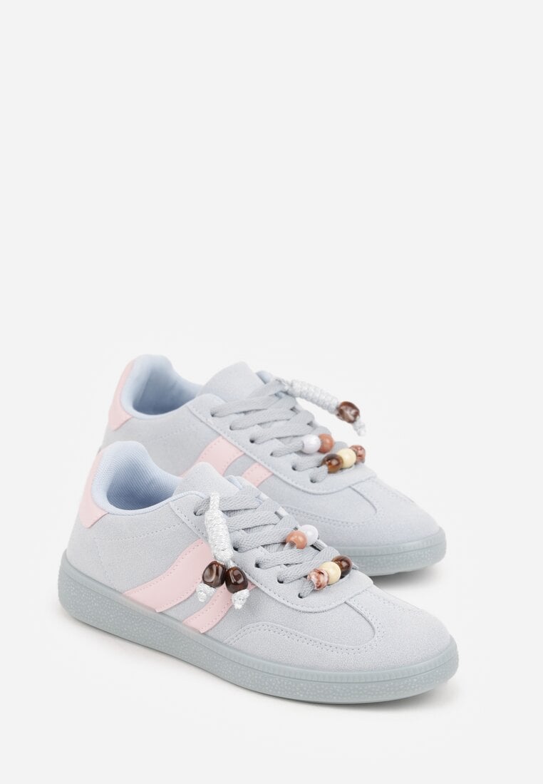 Niebieskie Sneakersy Typu Tenisówki Ozdobione Koralikami Daemeli