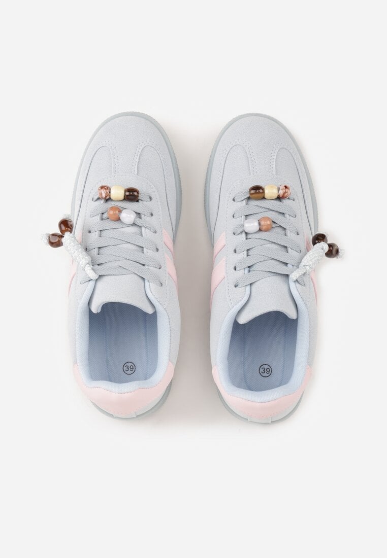 Niebieskie Sneakersy Typu Tenisówki Ozdobione Koralikami Daemeli