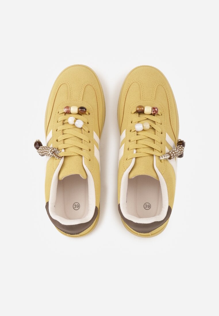 Żółte Sneakersy Typu Tenisówki Ozdobione Koralikami Daemeli