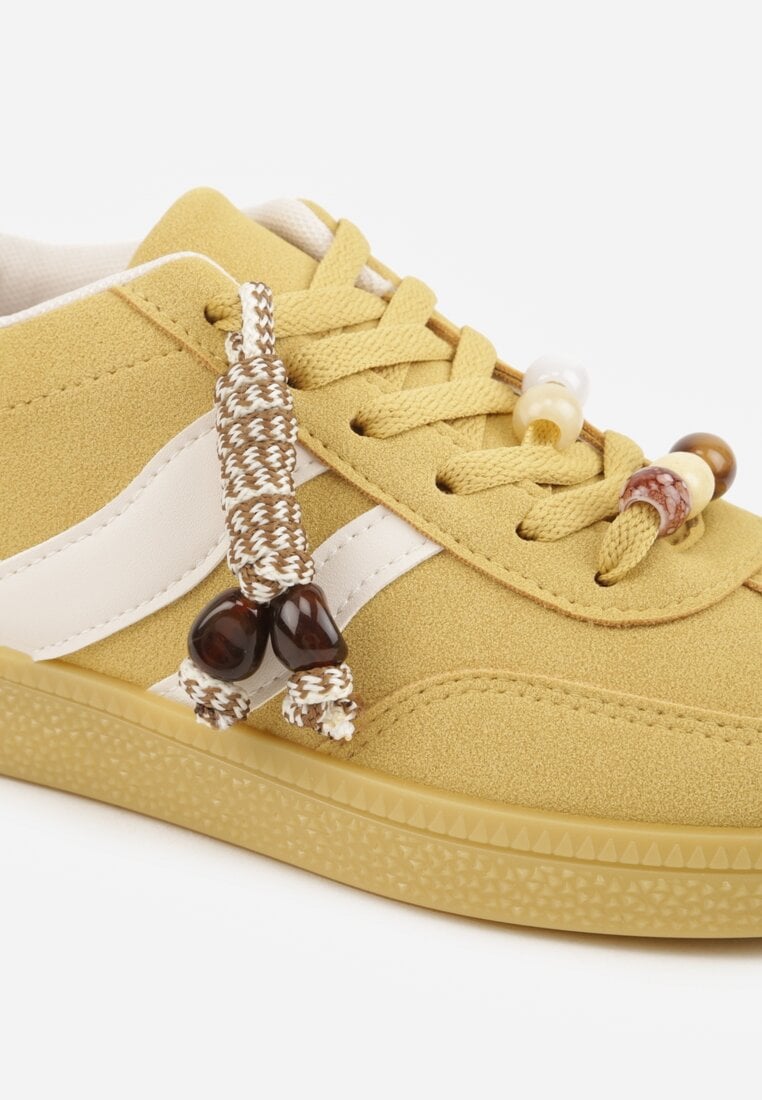 Żółte Sneakersy Typu Tenisówki Ozdobione Koralikami Daemeli