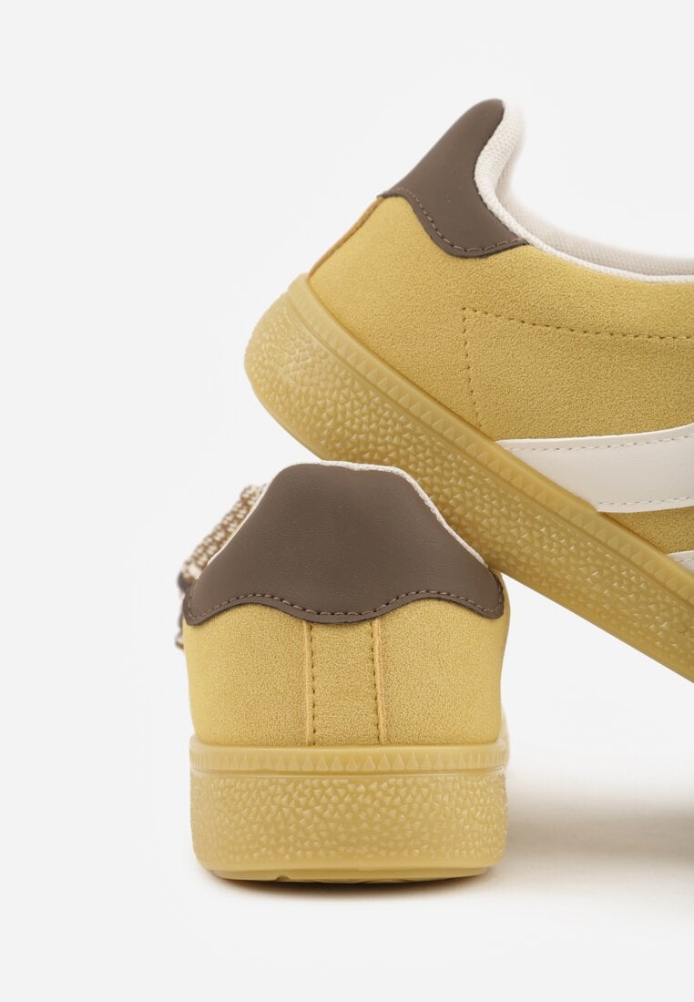 Żółte Sneakersy Typu Tenisówki Ozdobione Koralikami Daemeli