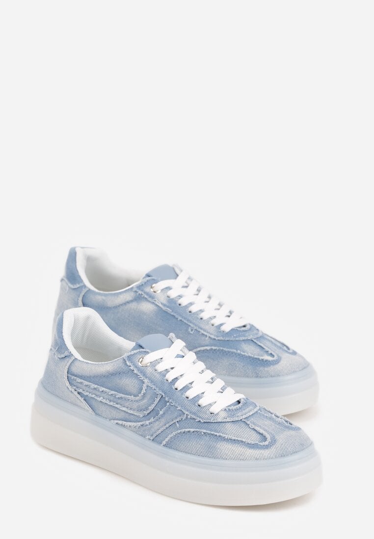 Niebieskie Sneakersy na Platformie z Denimu Nanore