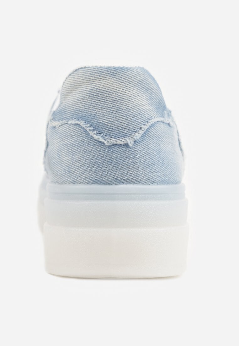 Niebieskie Sneakersy na Platformie z Denimu Nanore