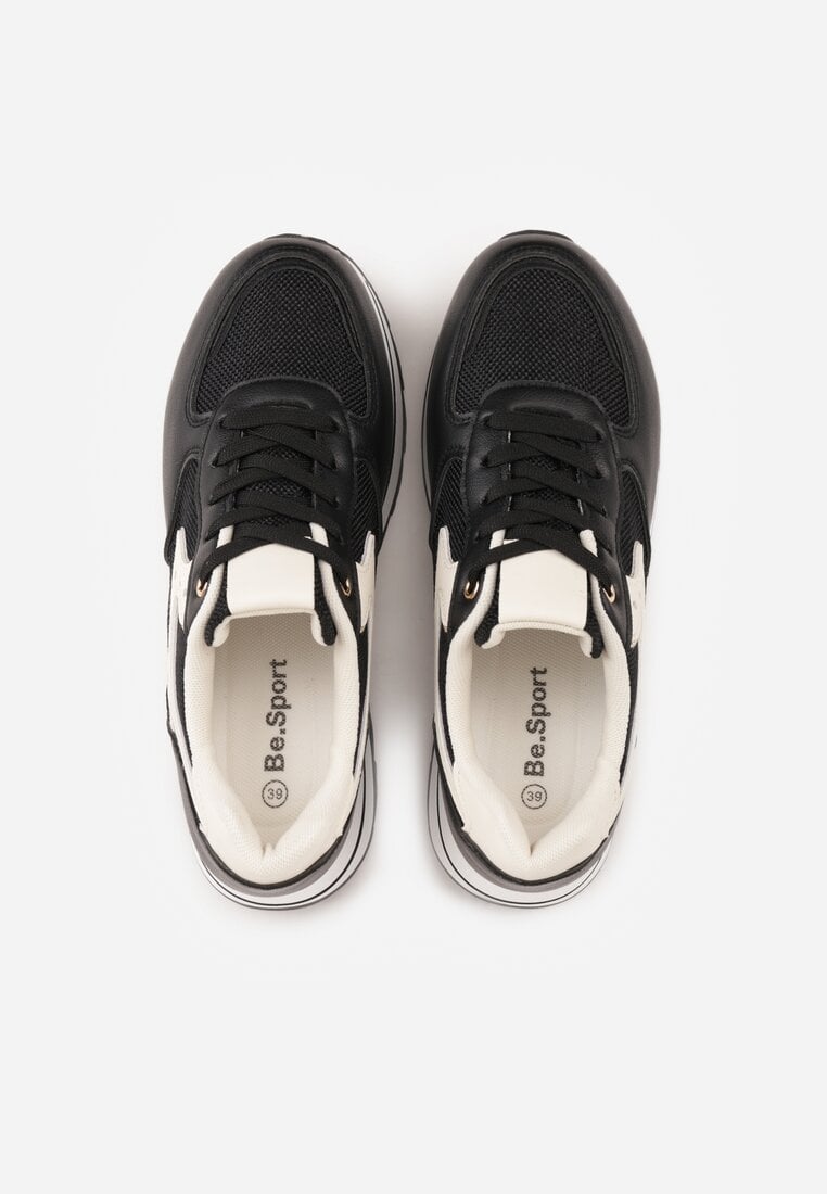 Czarne Sneakersy na Platformie z Tweedowym Zdobieniem i Perforacją Dioseleia