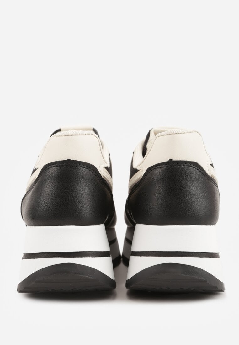 Czarne Sneakersy na Platformie z Tweedowym Zdobieniem i Perforacją Dioseleia