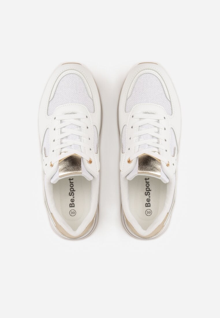 Białe Sneakersy na Platformie z Tweedowym Zdobieniem i Perforacją Dioseleia