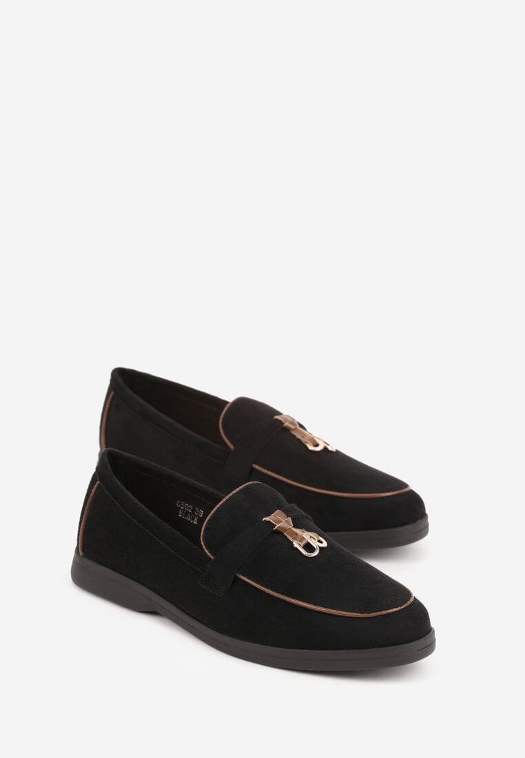 Czarne Mokasyny z Imitacji Zamszu z Zawieszką na Nosku Theophitos
