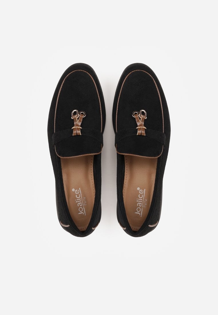 Czarne Mokasyny z Imitacji Zamszu z Zawieszką na Nosku Theophitos