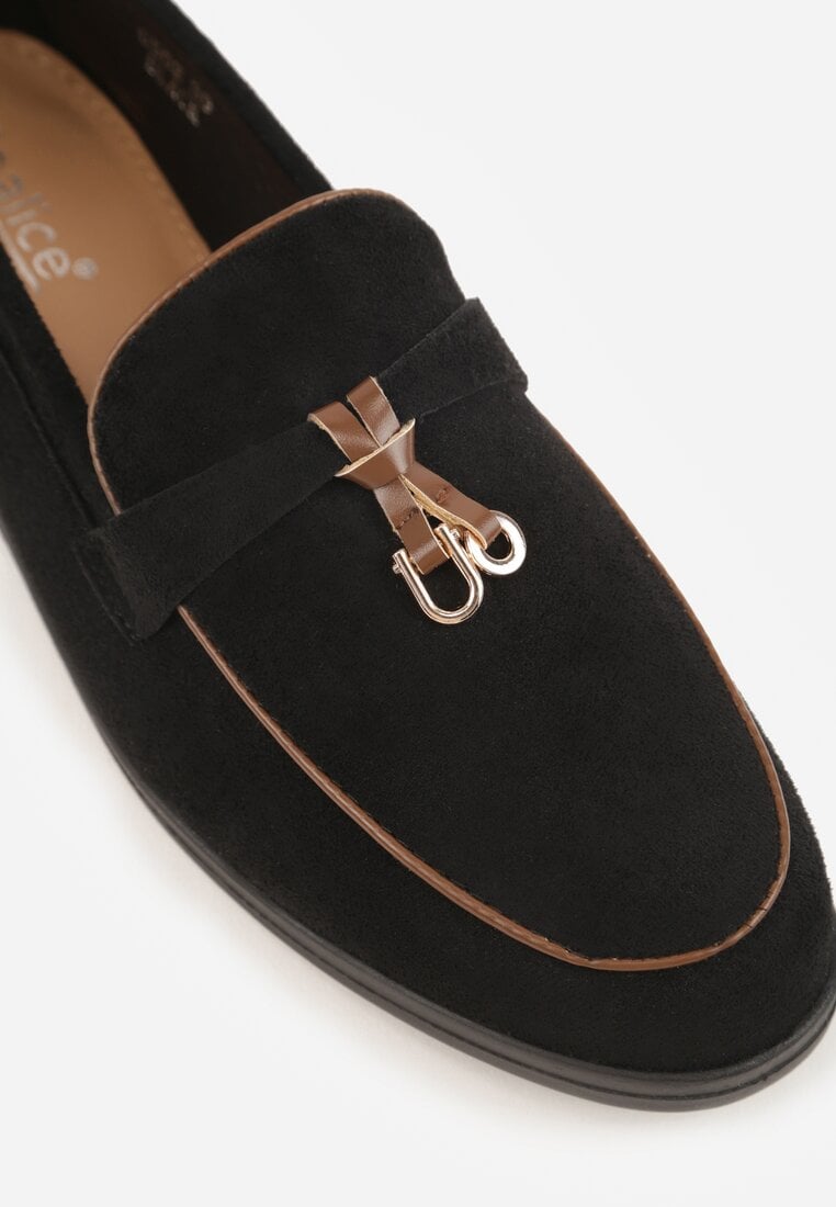 Czarne Mokasyny z Imitacji Zamszu z Zawieszką na Nosku Theophitos