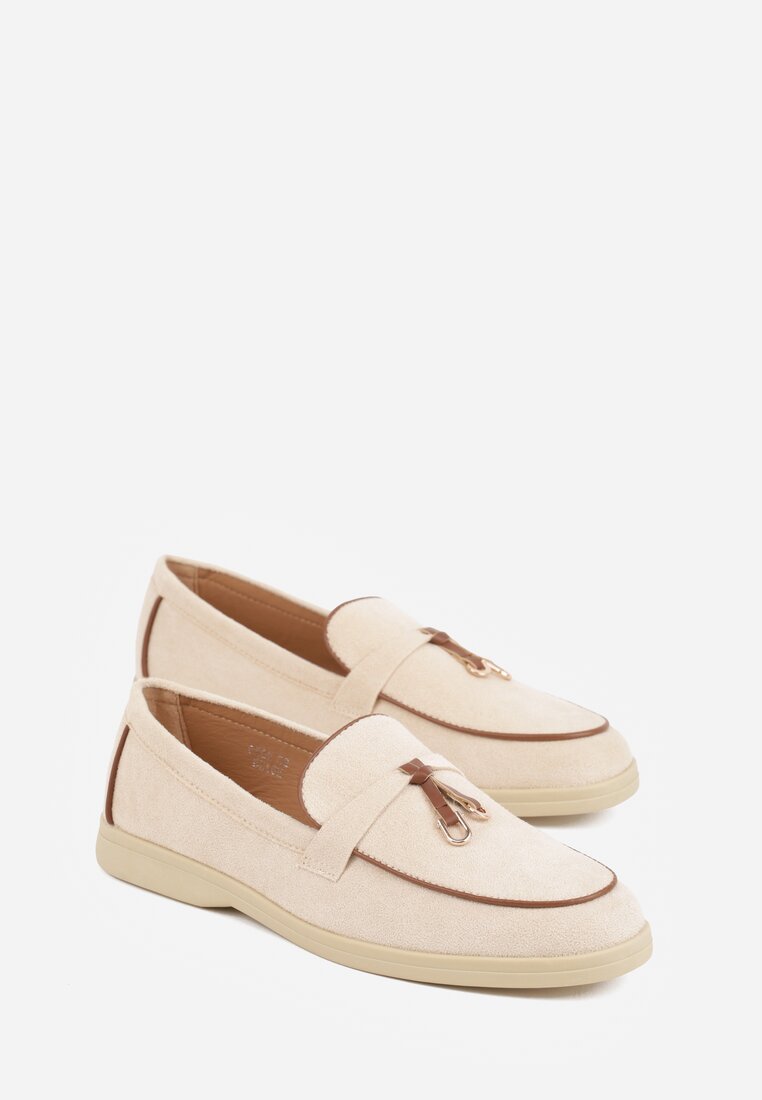 Beżowe Mokasyny z Imitacji Zamszu z Zawieszką na Nosku Theophitos