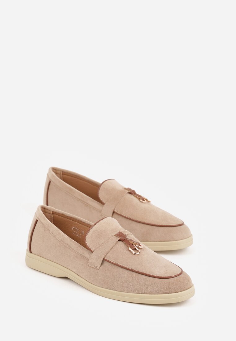 Ciemnobeżowe Mokasyny z Imitacji Zamszu z Zawieszką na Nosku Theophitos