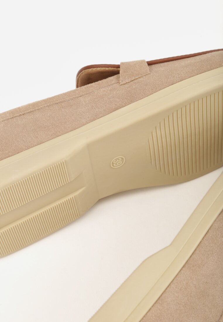 Ciemnobeżowe Mokasyny z Imitacji Zamszu z Zawieszką na Nosku Theophitos