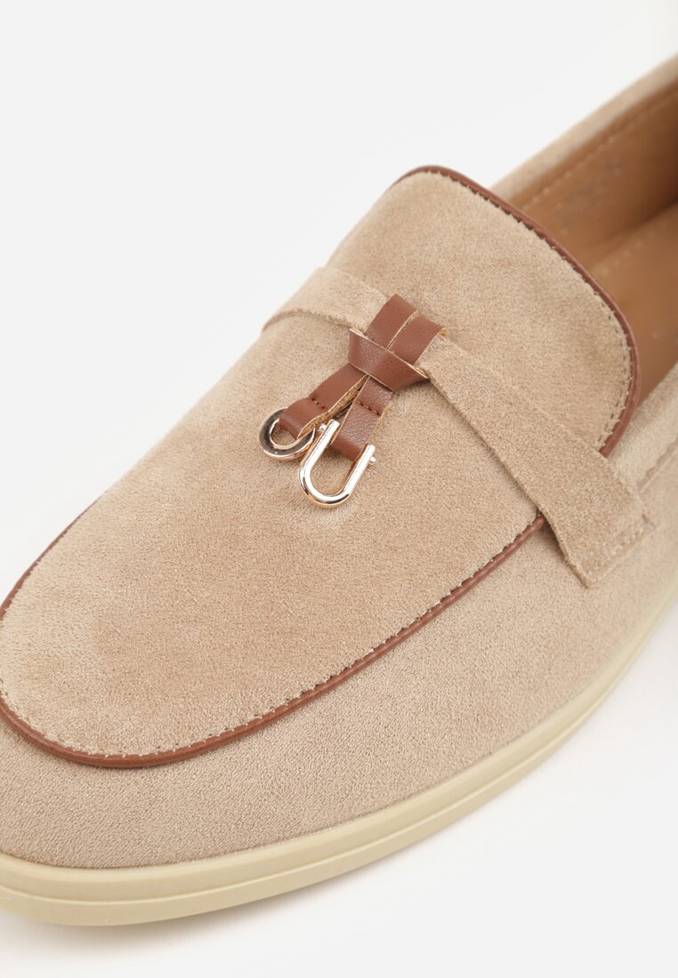 Ciemnobeżowe Mokasyny z Imitacji Zamszu z Zawieszką na Nosku Theophitos