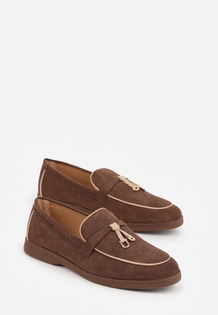 Brązowe Mokasyny z Imitacji Zamszu z Zawieszką na Nosku Theophitos