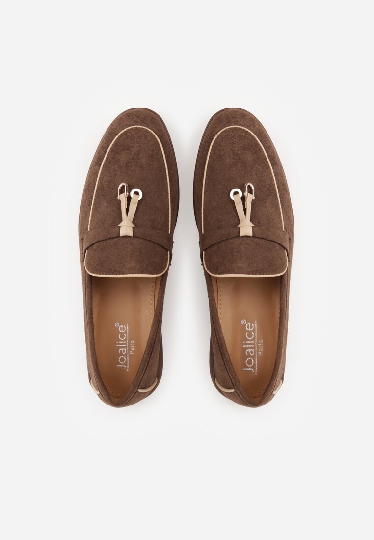 Brązowe Mokasyny z Imitacji Zamszu z Zawieszką na Nosku Theophitos