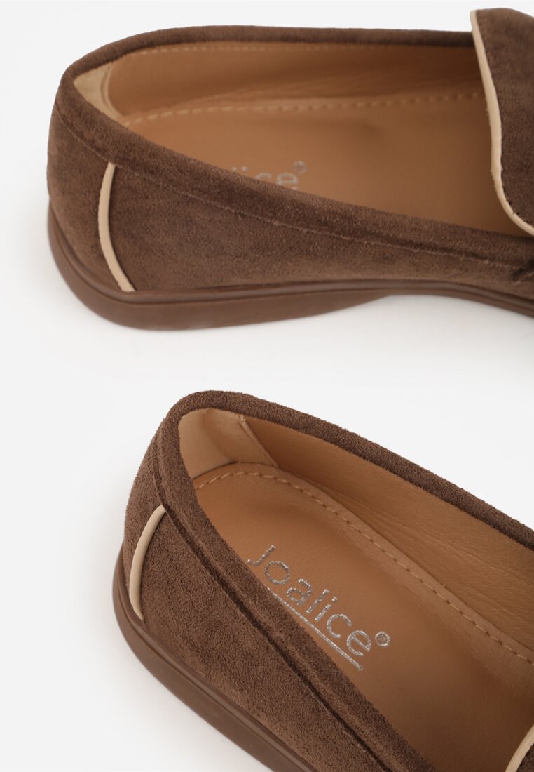 Brązowe Mokasyny z Imitacji Zamszu z Zawieszką na Nosku Theophitos