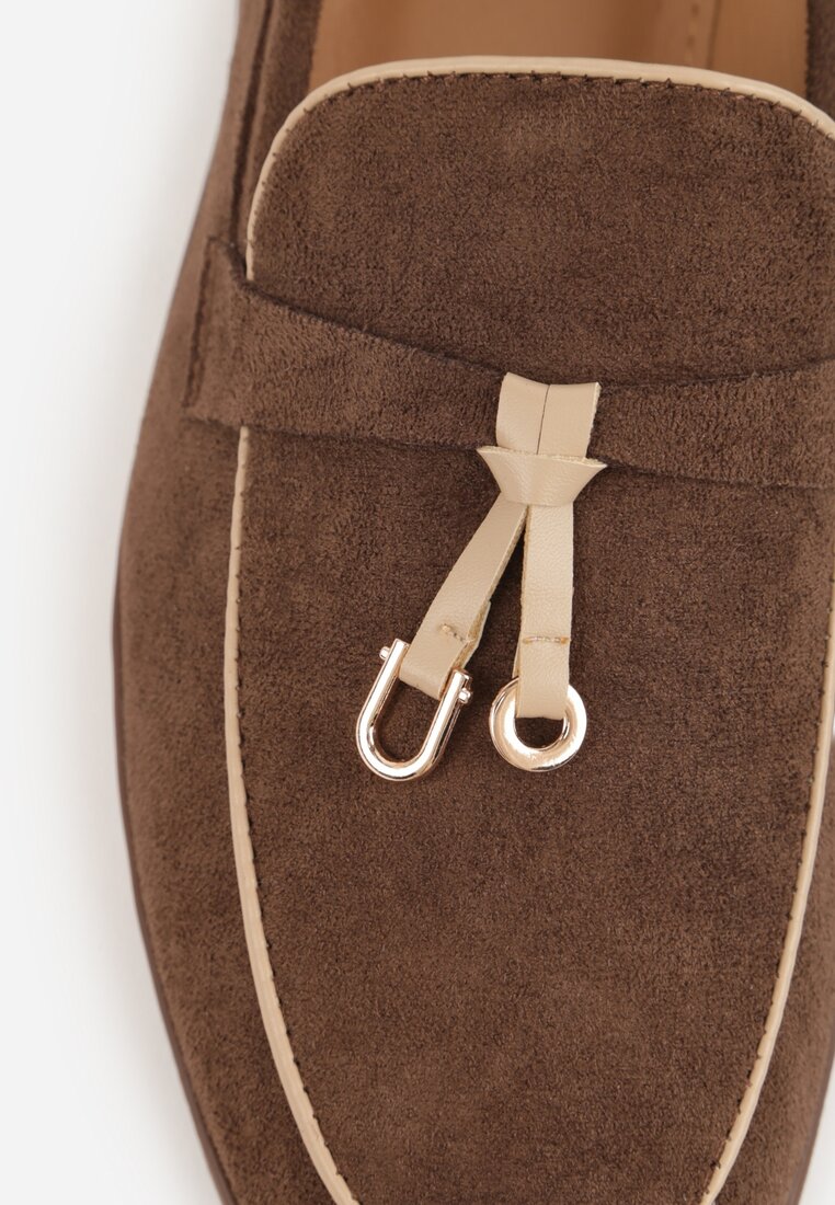 Brązowe Mokasyny z Imitacji Zamszu z Zawieszką na Nosku Theophitos