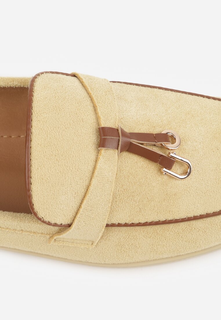 Żółte Mokasyny z Imitacji Zamszu z Zawieszką na Nosku Theophitos