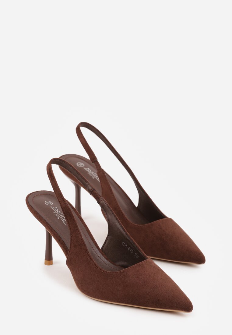 Brązowe Sandały z Imitacji Zamszu na Szpilce z Odkrytą Piętą Adrasiphaeia
