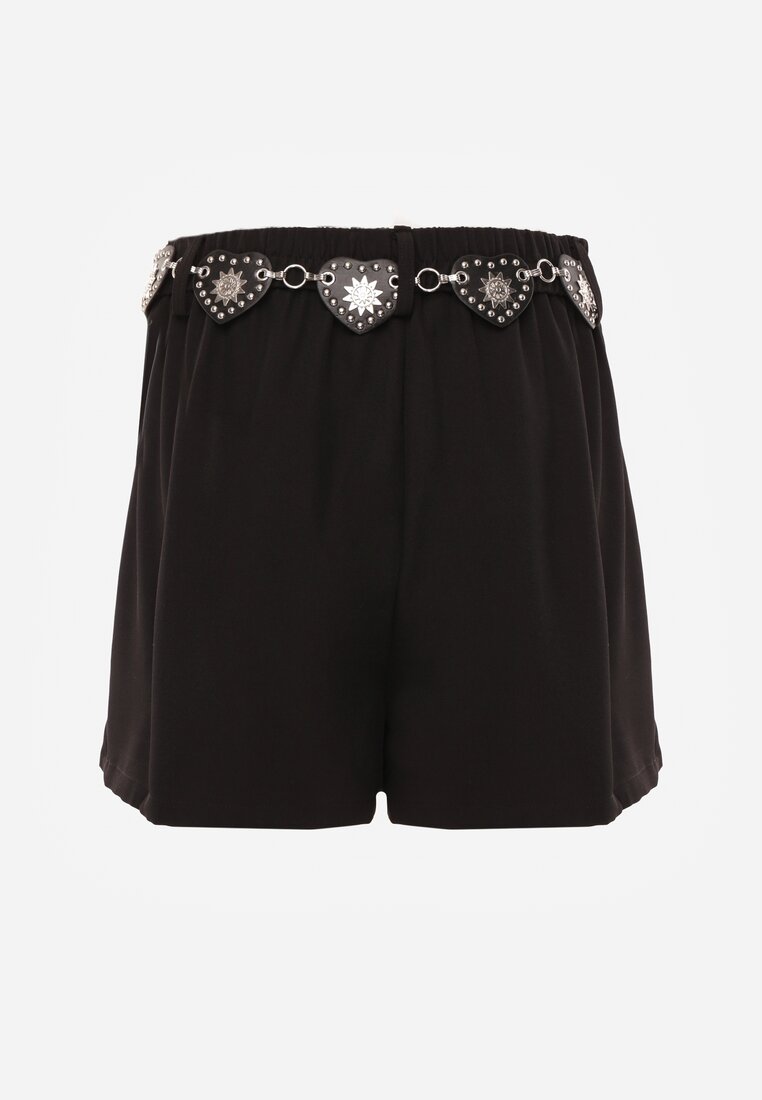 Czarne Spódnico-Szorty z Metalicznymi Sercami przy Łańcuszku Meztila